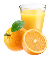 Orange juice with ripe orange
