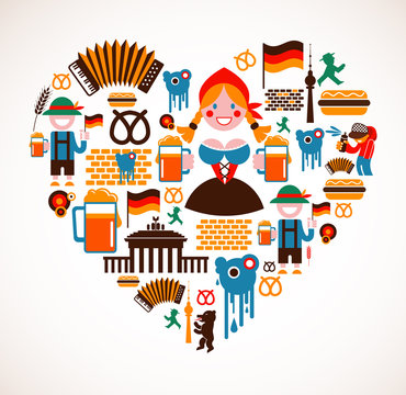 Heart shape with Germany icons
