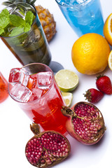 Alcohol drinks set with fruits