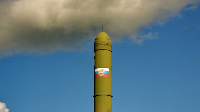 clouds over topol-m missile at military museum, timelapse