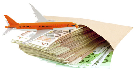 avion sur enveloppe de billets