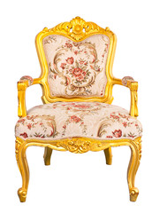 gold armchair vintage on white background