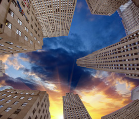 Upward view of Manhattan Office Buildings and Skyscrapers