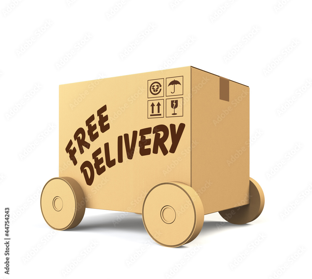 Poster cardboard robot carrying a box with 