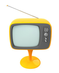 yellow TV with stand