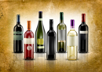 bottiglie di vino su fondo antico