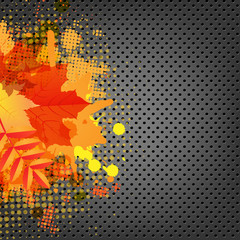 Abstract Metal Background With Orange Blob And Leaf