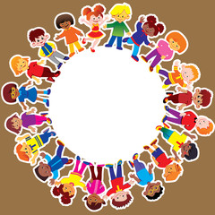 Happy kids of different nationalities play together.