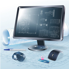 Architectural background with a monitor