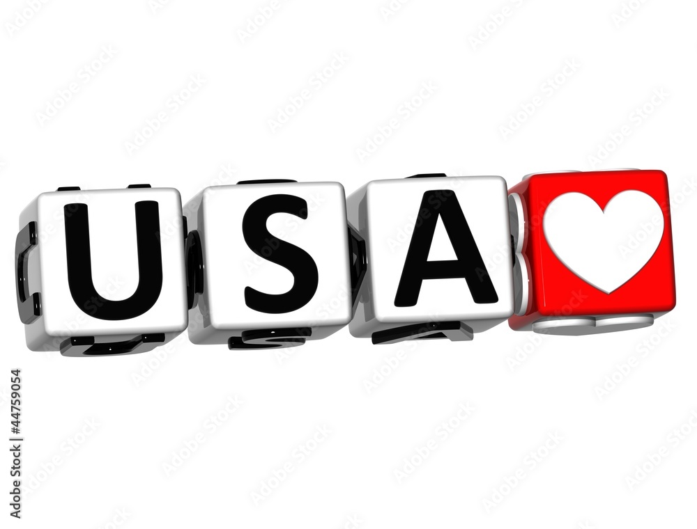 Poster 3d usa love button click here block text