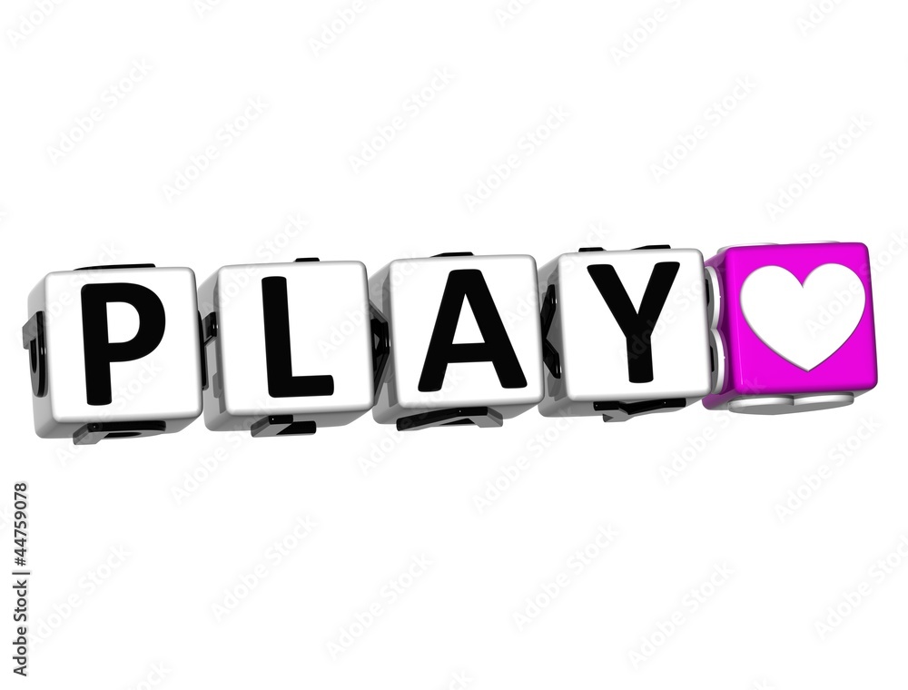 Poster 3d love play button click here block text