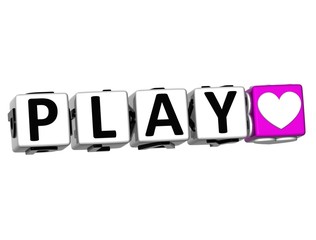 3D Love Play Button Click Here Block Text