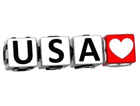 3D USA Love Button Click Here Block Text