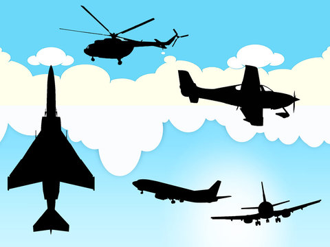 Silhouettes of aircraft