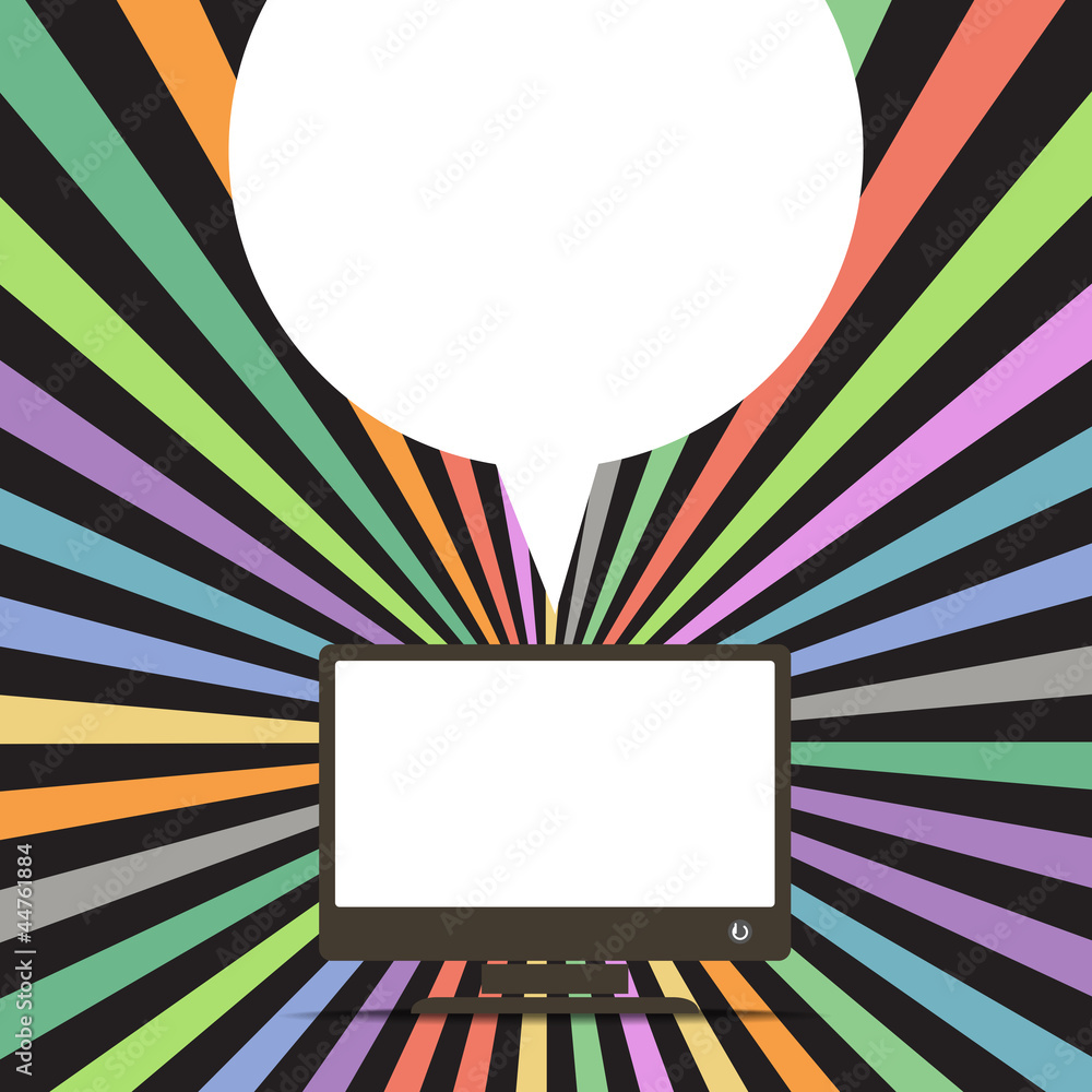 Aufkleber Modern computer with the speech cloud and color rays