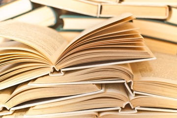 Pile of books in the yellowish colors