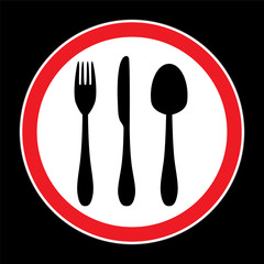A road sign with a picture of cutlery