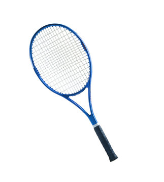 Blue tennis racket isolated white background