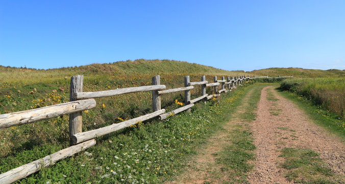 An isolated dirt road through rural Prince Edward Island