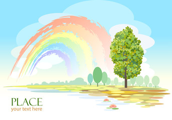 Abstract Rainbow and Tree Background