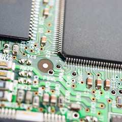 Close-up on computer circuit board.