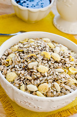 Bowl with cereals for breakfast, close-up