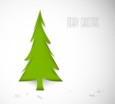 Simple vector christmas tree cut out from white paper