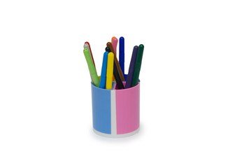 selection of markers in pencil holder