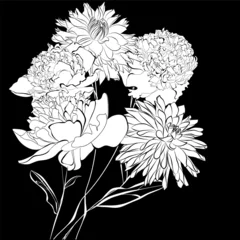 Cercles muraux Fleurs noir et blanc Modèle pour carte Fleurs de pivoine