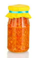 Jar with canned lecho isolated on white