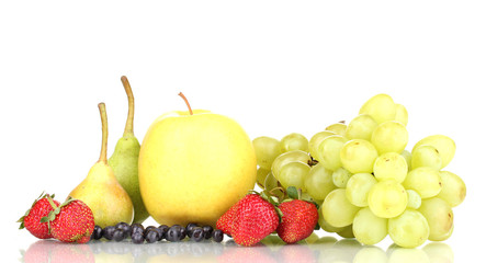 Mix of ripe sweet fruits and berries isolated on white