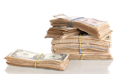Stacks of dollars isolated on white
