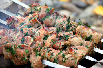 Image meat skewers on the grill