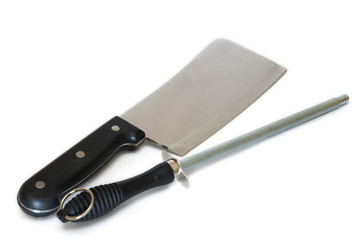 cuchillo de carnicero y barra afiladora