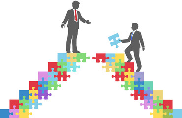 Fototapeta premium Business people join connect puzzle bridge