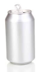 Open aluminum can isolated on white.