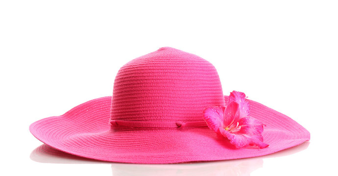 Fototapeta Beautiful summer woman hat with flower isolated on white