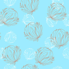 seamless blue pattern with white and beige flowers