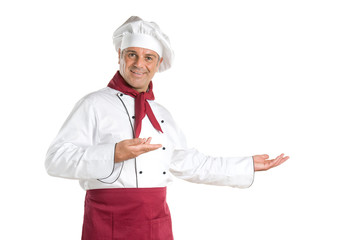 Mature chef showing