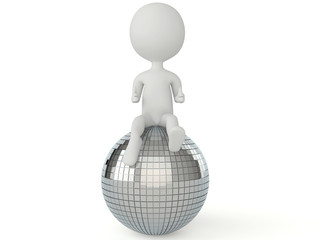 Fototapeta premium 3d humanoid character sitting on a disco ball
