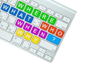 Questions on computer keyboard isolated on white background