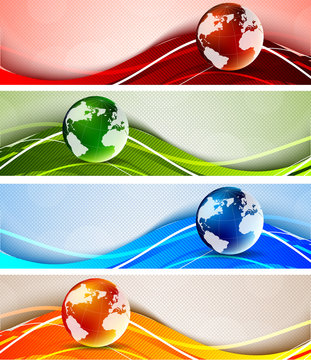 Set of banners with globes