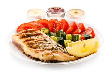Grilled chicken breast and vegetables