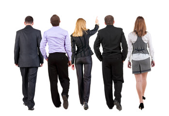 back view of walking business team