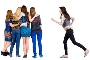 Fototapeta premium girl hastens to join friends