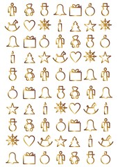 Weihnachtliche Symbole vor goldenem Hintergrund