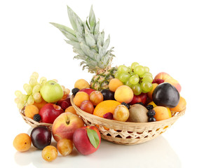 Still life of fruit in basket isolated on white