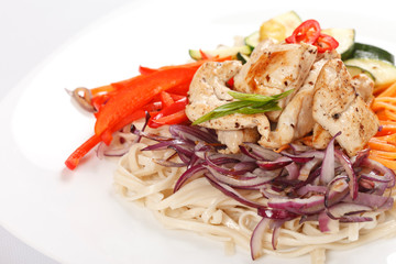 meat with vegetables and noodles