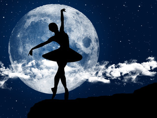 Ilustração de bailarina a dançar numa noite de luar
