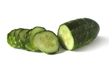 cucumber and slices isolated on white background
